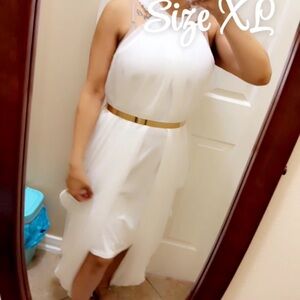 Elegant White Dress with Gold Belt